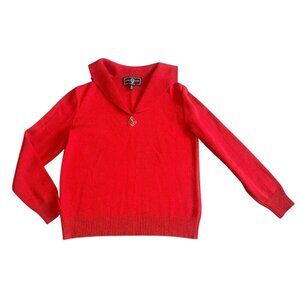 St. John Sport Red Pullover Sweater Anchor Embroidered Wool Size Medium Women's